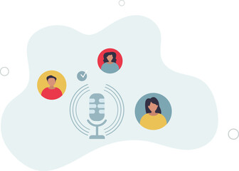 Podcasting popularity and online podcast recording.Communication show with microphone.flat illustration.