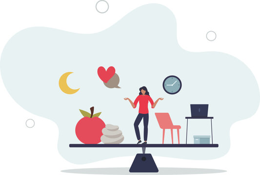 Employee wellness programs with workspace health benefits.Job and relaxation balance with company provided leisure services .flat illustration