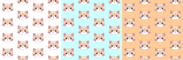 Fototapeta premium Kawaii patterns for cat day. Cute cat faces pattern. Cat seamless pattern.