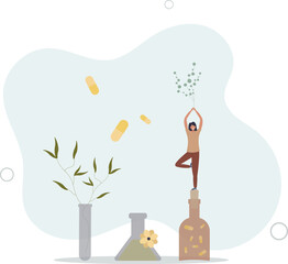 Homeopathy and herbal medicine using natural herb pills.Organic medication and disease cure with alternative healing.flat llustration