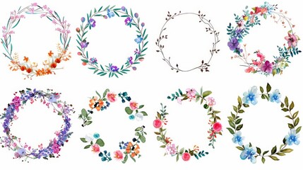 Obraz premium Set of round floral frames in modern format.