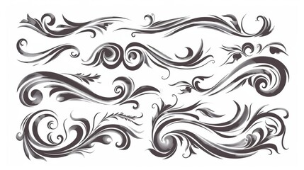 Fototapeta premium This is a set of hand lettering with a brush emphasizing lines. There are swirls, decorative divisions, underline strokes. A modern collection of design concept elements.