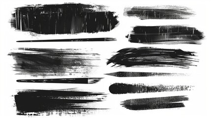 Hand drawn black brush lines on white background. Rough charcoal strokes. Modern grunge brushes collection. Modern chalk lines.