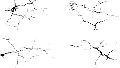 Set of cracks. Earth cracks texture on isolate vector background set. Collection of different black lightning bolts. Earth crack. 
