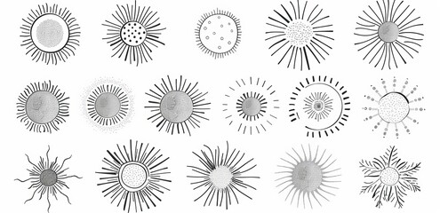 Obraz premium Icons with fireworks. Vectors with sun rays.