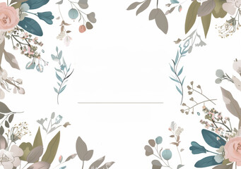 An elegant vintage wreath. A hand drawn line floral frame. Modern illustration botanical decoration elements for wedding invitations, branding business identities, and greeting cards.
