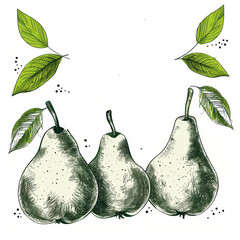 Detailed hand-drawn banner of pears. Autumn garden fruits and berries. Fall holiday flyer design. Thanksgiving, Farm Fest, Food Market.