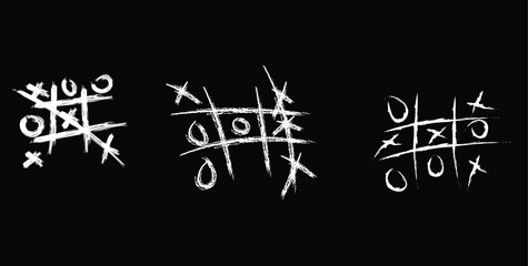 Tic tac toe xo game hand drawn grid doodle template vector illustration set .ep10