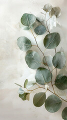 Eucalyptus leafs on a light background