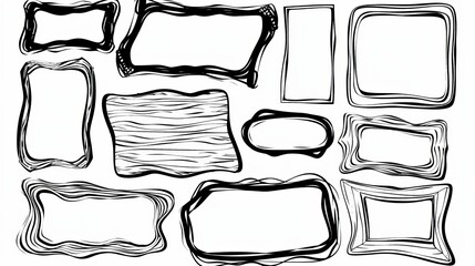 Obraz premium Doodle brackets. Set of scribble brackets in black on white. Shaded, round, square, wavy frames for text. Modern illustration of isolated silhouettes of parenthesis.