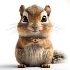 Fototapeta premium Cute cartoon fluffy chipmunk isolated on white, funny 3d illustration