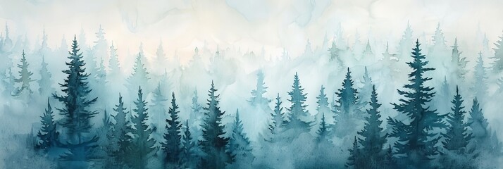 Watercolor Painting of a Misty Forest