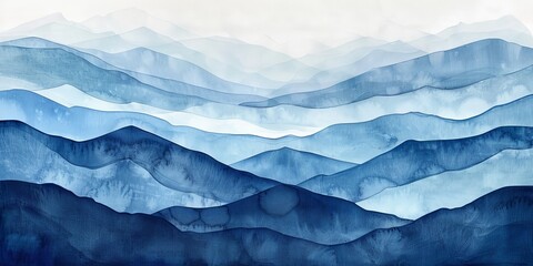 Obraz premium Abstract Watercolor Mountain Landscape in Shades of Blue