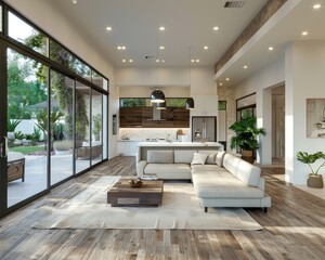 Modern Spanish interior with integrated reclaimed wood flooring