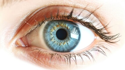 eye with transparent tear, isolated white background