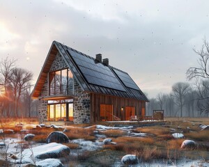 Polish farmhouse with solar panels