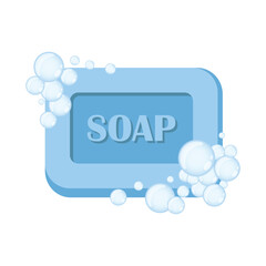 Bar of soap with foam icon in flat style. Cosmetic product for hygienic vector illustration on isolated background. Toiletries sign business concept.