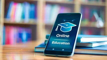 Close-up of a smartphone displaying the text Online Education, symbolizing digital learning and e-learning opportunities.