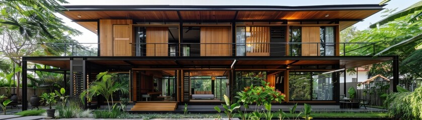 Fototapeta premium Thai house featuring modular design with recycled materials