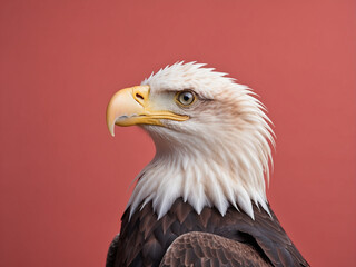 Obraz premium Majestic Bald Eagle on Pastel Red Background with Copy Space
