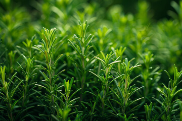 Obraz premium Close Up of Verdant Rosemary Plants in Sunshine for Aromatic Herb Gardening