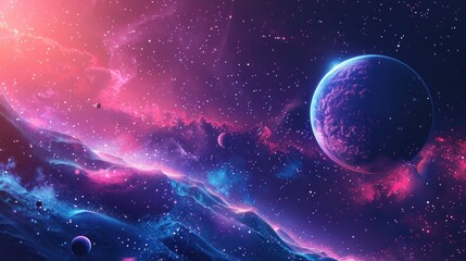 Cosmic Landscape with Vibrant Nebula