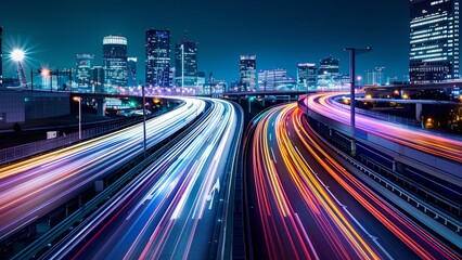 traffic on highway at night