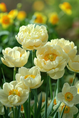 Obraz premium Close up of Yellow Peonies in Bloom Under Sunlight in a Vibrant Garden