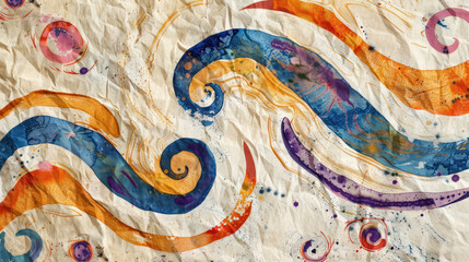 Hand-painted abstract designs on textured paper