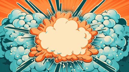 Comic book explosion with blank space, superhero theme, vibrant orange and blue colors, dynamic and energetic pop art design, birthday card