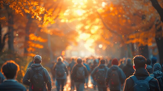 Vibrant image of participants embarking on a charitable walk for World Health Day, showcasing their commitment to well-being. illustration images