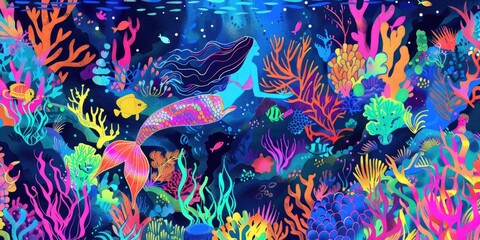 Playful Mermaid in a Rainbow Seascape