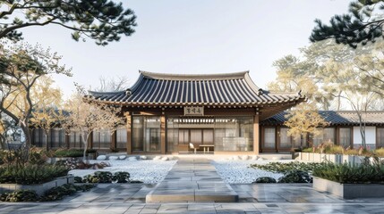 Fototapeta premium Traditional Korean gate with integrated photovoltaic glass