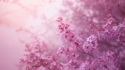 Naklejka premium Spring lilac branches with soft pink tones and space for text