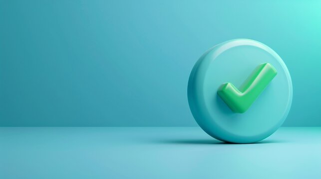 Green Checkmark on Round Blue Button 3D Illustration.