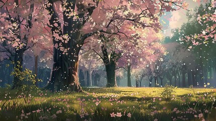 Blossom Illustrate the beauty of blossoms in spring, with trees covered in delicate flowers.