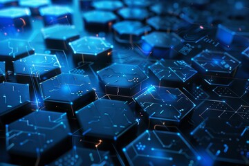 Fototapeta premium Blue connected hexagons on a digital technology background