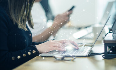 ビジネスシーン、オフィスワーク、デジタルネットワークイメージ