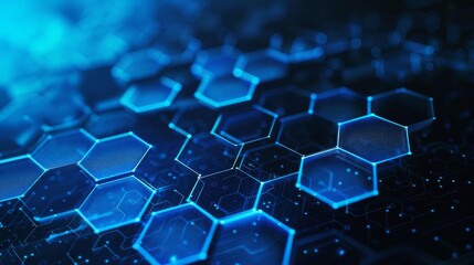 Obraz premium Blue connected hexagons on a digital technology background
