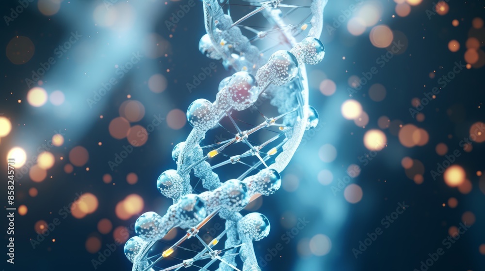 Poster a captivating animation of a digital dna molecule, its structure morphing into a world free from gen