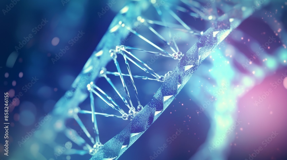 Poster a captivating animation of a digital dna molecule, its structure morphing into a world free from gen