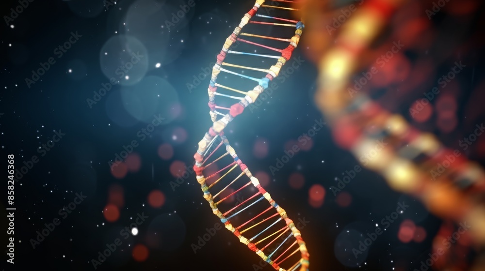 Fototapete a captivating animation of a digital dna molecule, its segments forming a complex genetic code, emph
