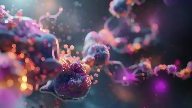 A confocal microscopy animation of a cell undergoing stressinduced protein degradation with ubiquitin molecules forming distinct foci on damaged proteins.