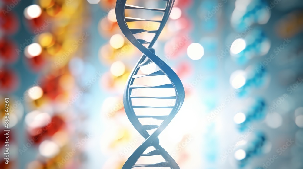 Poster a captivating animation of a digital dna molecule, its structure morphing into various evolutionary 