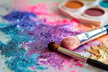 Fototapeta premium A makeup palette with a brush and a brush on a table