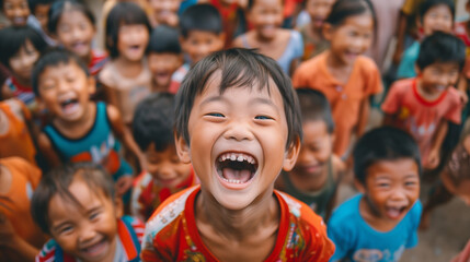 Asian children having fun and laughing happily, Ai generated Images