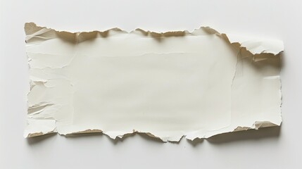 Blank torn paper tag isolated top view with adhesive tape