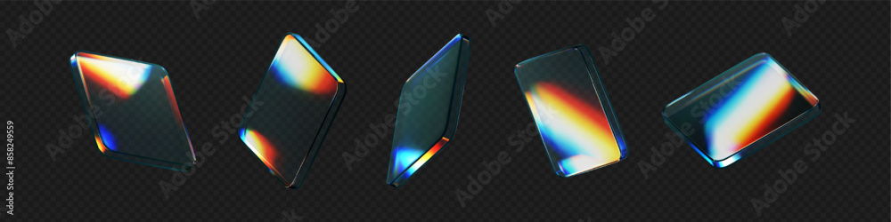 Canvas Prints 3d glass square shapes set with refraction and holographic effect isolated on black background. rend