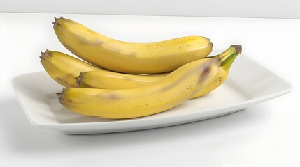 Vibrant Bunch of Fresh Ripe Yellow Bananas on White Dish
