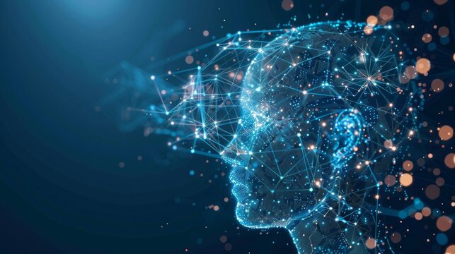 A computer generated image of a face with a blue background